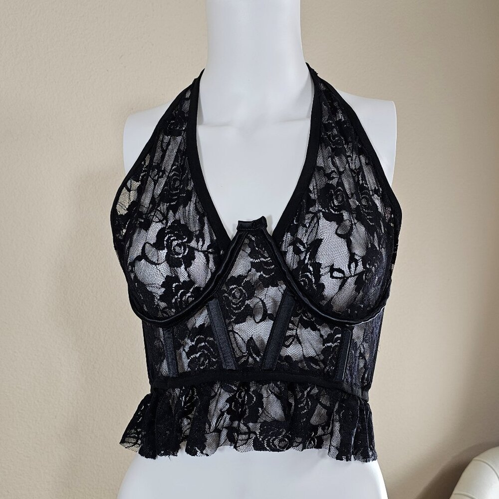 Daisy Corsets Lavish Black Lace Cincher with Built In Halter Top, Size L